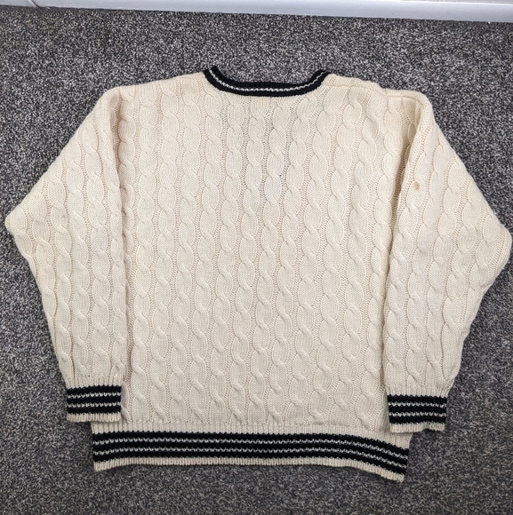 Vintage 90s Gap Sweater Tennis Cricket Wool Cable Knit V Neck Ivory Mens Large - Picture 5 of 11